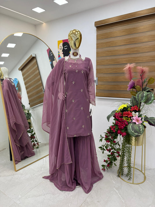Round Neck Onion Color Stylish Palazzo Suit