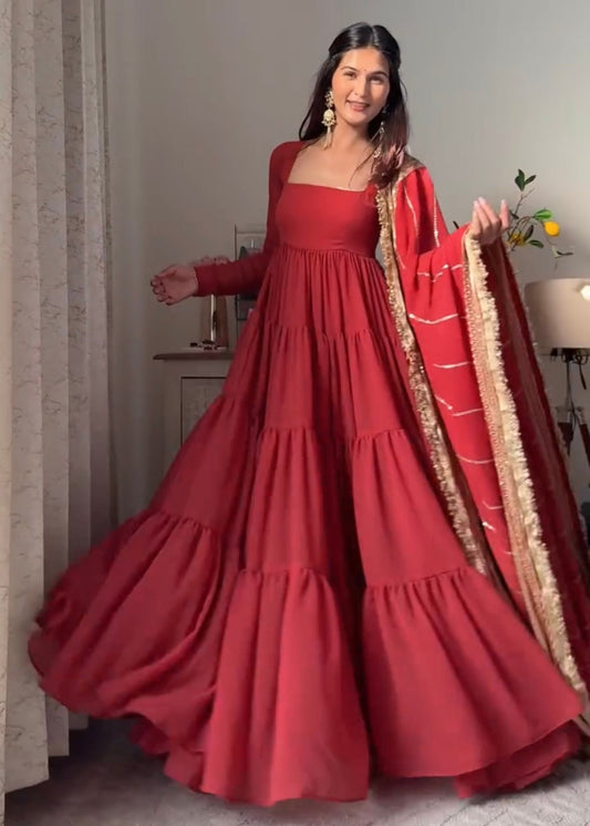 Royal Red 17-Meter Flair Anarkali Dress