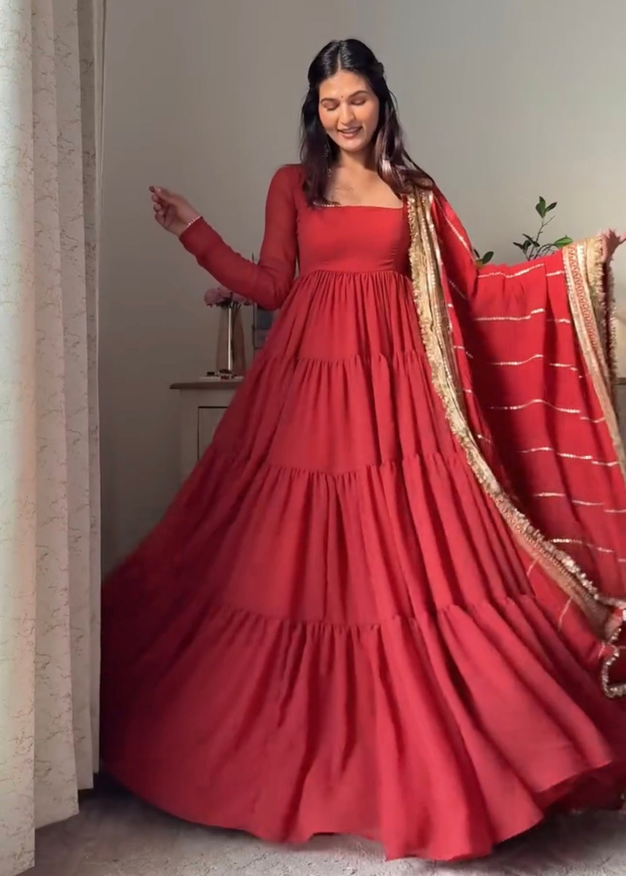 Royal Red 17-Meter Flair Anarkali Dress