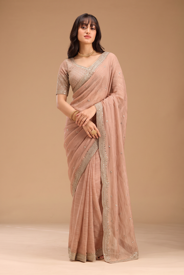 Blush Pink Salsa Crush Saree with Heavy Sequin Embroidered Blouse