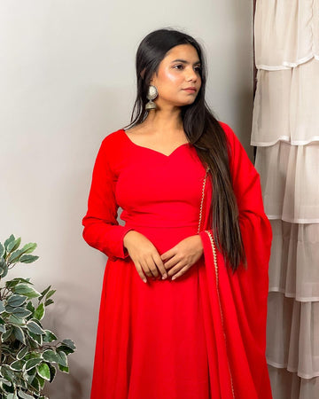 Meenakshi Karmakar Designer Back String Style Red Color Three Piece Celebrity Anarkali Suit