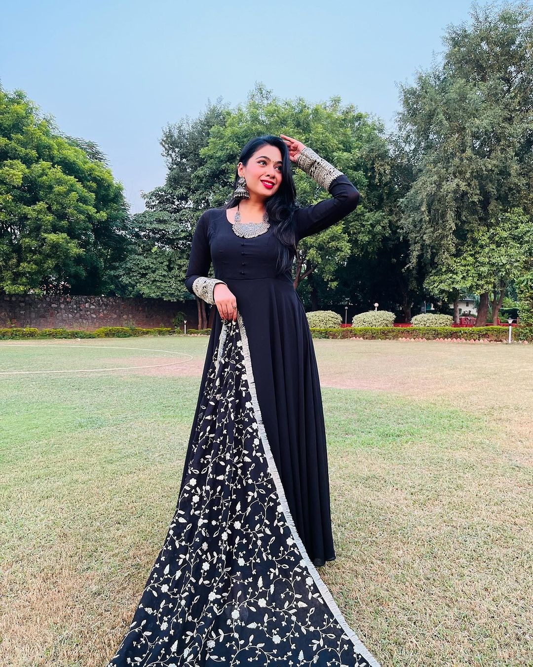 Srishti Devo Bhavva In Black Color Soft Georgette With Heavy Embroidery Work Dupatta Celebrity Anarkali Suit