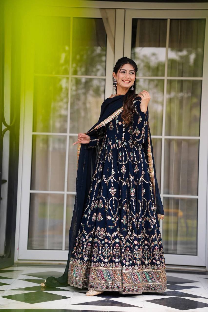 Stylish Navy Blue Indian Anarkali Dress for Special Occasions