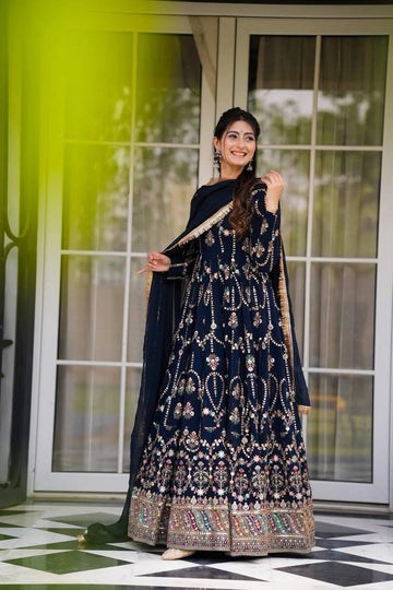 Stylish Navy Blue Indian Anarkali Dress for Special Occasions