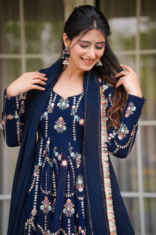 Stylish Navy Blue Indian Anarkali Dress for Special Occasions