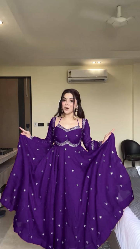 Stylish Purple Embroidered Work Anarkali Suit Set for Special Occasions