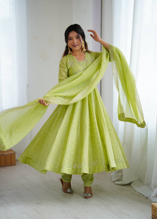 Stylish Light Green Festive Ethnic Anarkali Dress with Dupatta