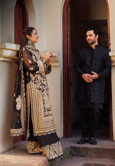 Traditional Black and Gold Heavy Work Palazzo Suit With Dupatta