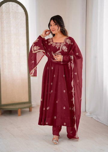 Traditional Maroon Anarkali Suit Set – Festive & Occasion Wear