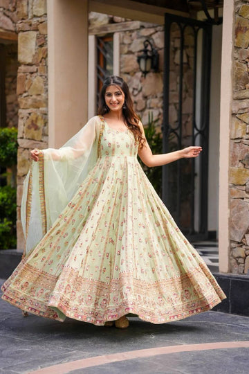 Trendy Designer Pastel Green Anarkali Suit with Dupatta For Festival