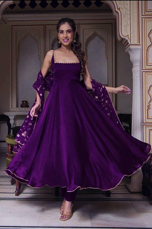 Veera Purple Anarkali Suit Set With Dupatta