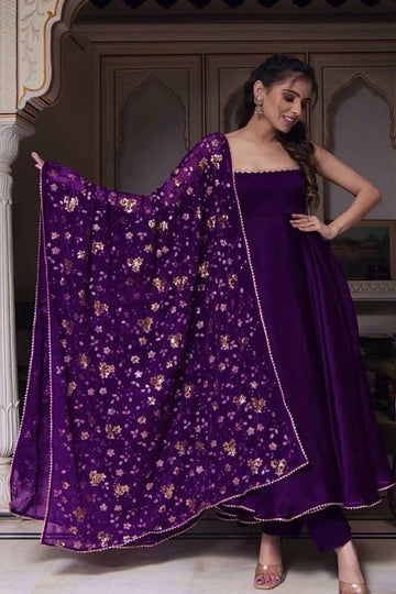 Veera Purple Anarkali Suit Set With Dupatta