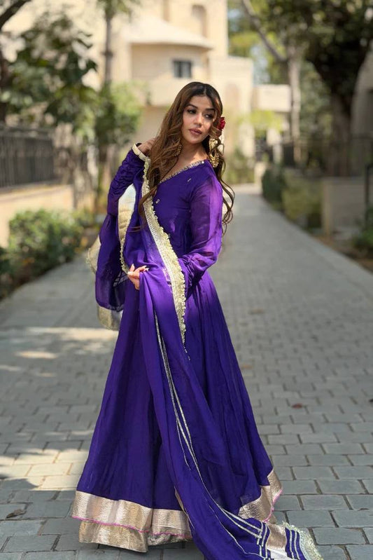 Vista Ethnic Purple Anarkali Suit Set With Dupatta For Wedding
