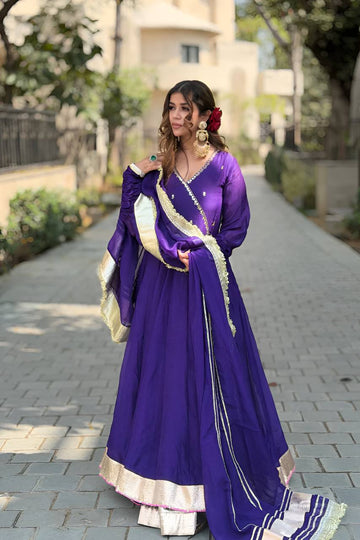 Vista Ethnic Purple Anarkali Suit Set With Dupatta For Wedding