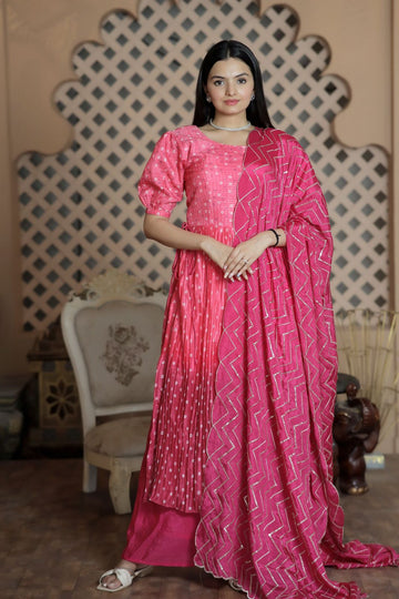 Awesome Pink Color Shade Crush Pleating Sharara Suit
