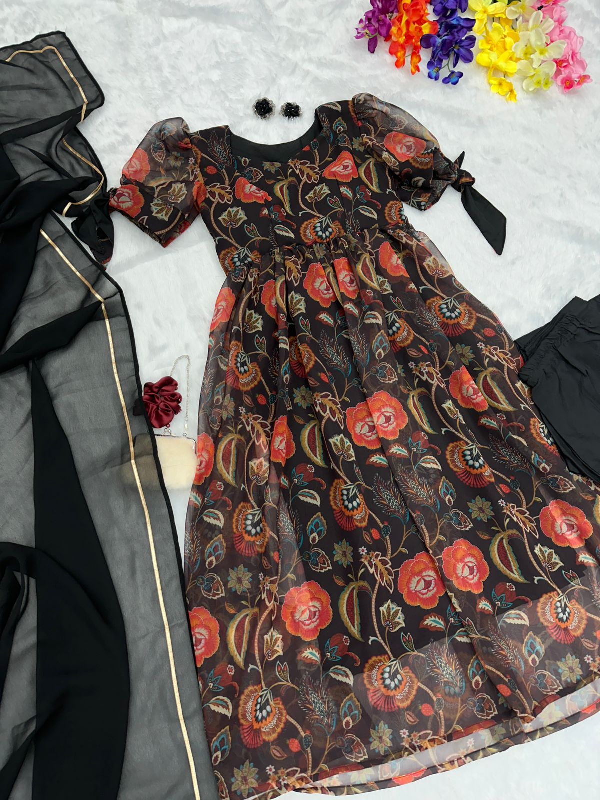 Function Wear Black Printed Anarkali Suit