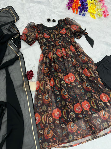 Function Wear Black Printed Anarkali Suit