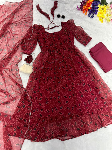 Maroon Anarkali Suit With Georgette Dupatta