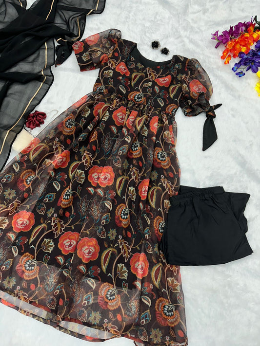 Function Wear Black Printed Anarkali Suit