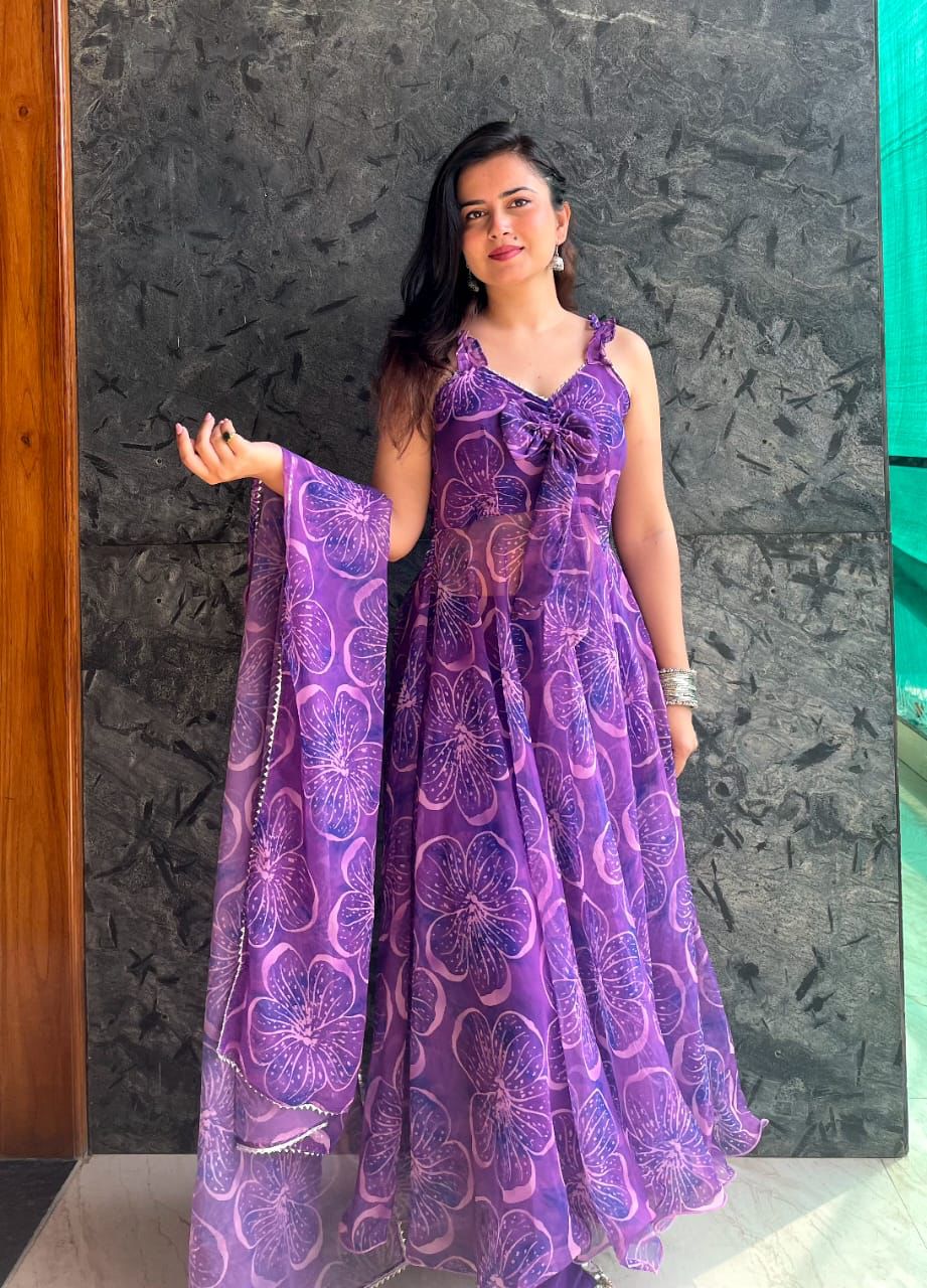 Digital Printed Purple Color Classic Anarkali Suit