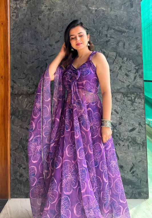 Digital Printed Purple Color Classic Anarkali Suit