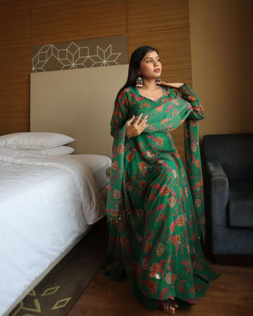 Jitu Sri Yadav In Green Color Print Floor Length Two Piece Celebrity Anarkali Suit