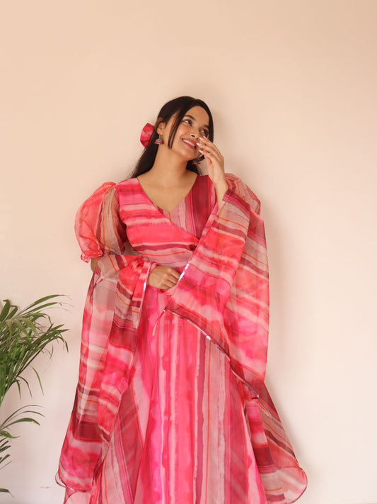 Multi Color Beautiful Printed Anarkali Gown Pant With Dupatta