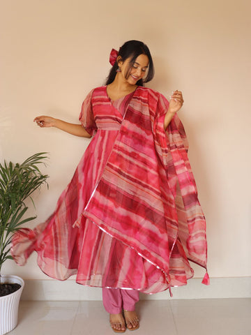 Multi Color Beautiful Printed Anarkali Gown Pant With Dupatta