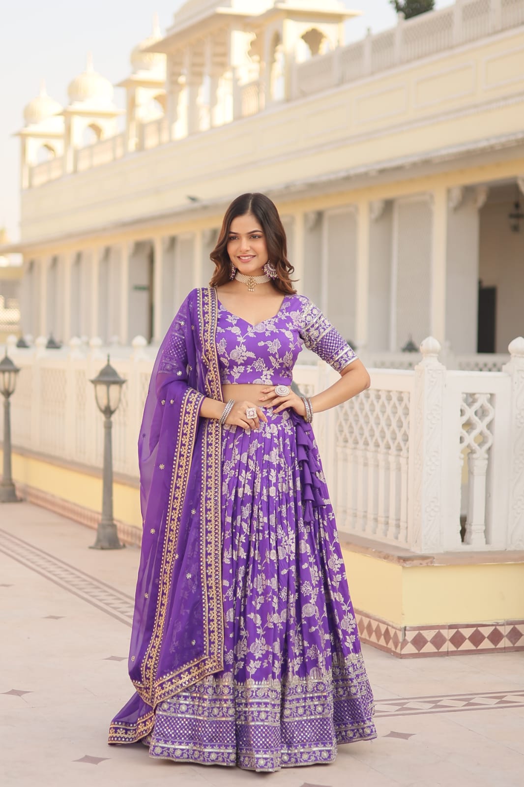 Wedding Wear Lavender Color Jacquard Embroidered Sequins Work Lehenga Choli