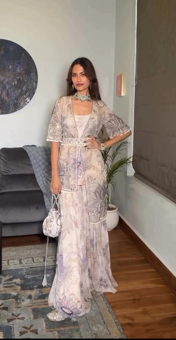 Wedding Wear Jacket Style Indo Western Sharara Set For Women | Indo Western Dress For Women