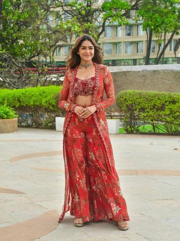 Mrunal Thakur Inspired Red Fringe Indo Western | Indo Western Dress For Women