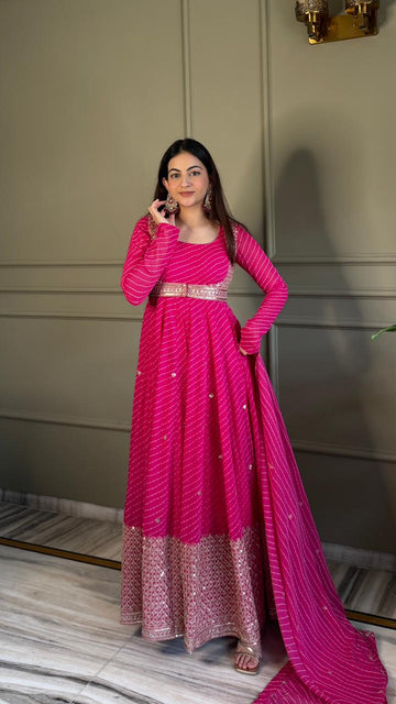 Premium Bandhej Heavy Traditional Koti Anarkali Suit Set for Women
