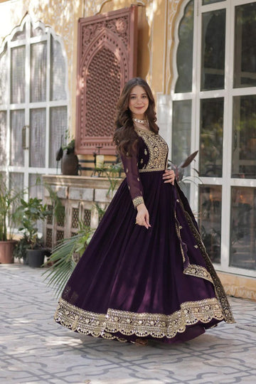 Royal Wine Georgette Anarkali Heavy Suit Set for Women