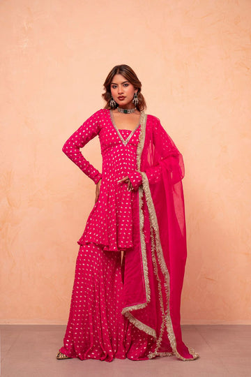 Festive Wear Hot Pink Sharara Suit for Women