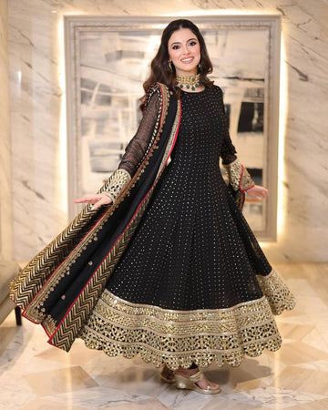 Black Royal Anarkali Set for Women with Zari Sequins & Dupatta