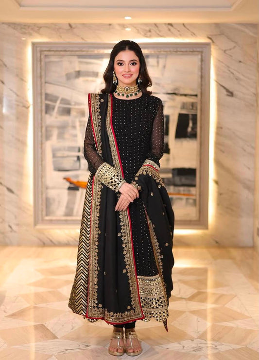 Black Royal Anarkali Set for Women with Zari Sequins & Dupatta