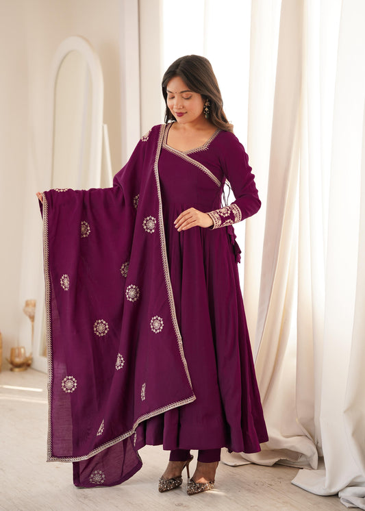 Mesta Angrakha Style Anarkali Gown for Women with Dupatta