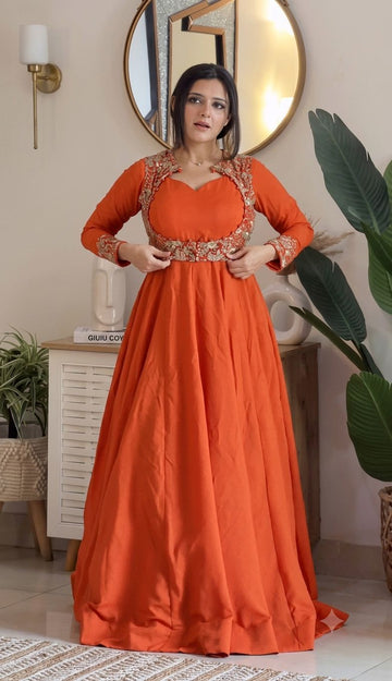 Orange Shades Premium Koti Anarkali Suit Set for Women