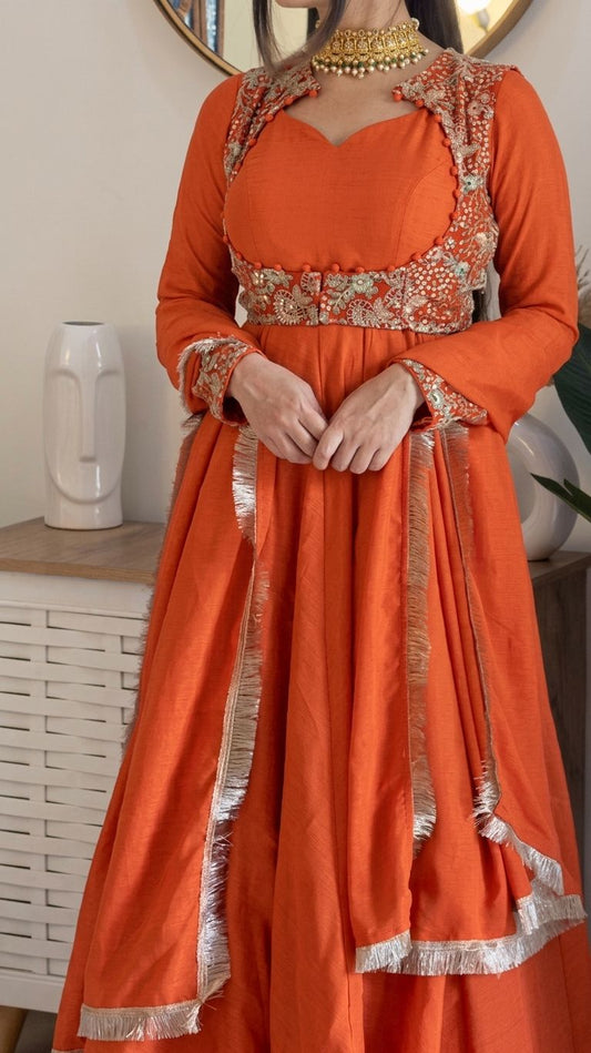 Orange Shades Premium Koti Anarkali Suit Set for Women