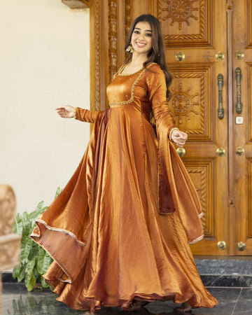 Fendi Silk Designer Anarkali Gown for Women with Dupatta