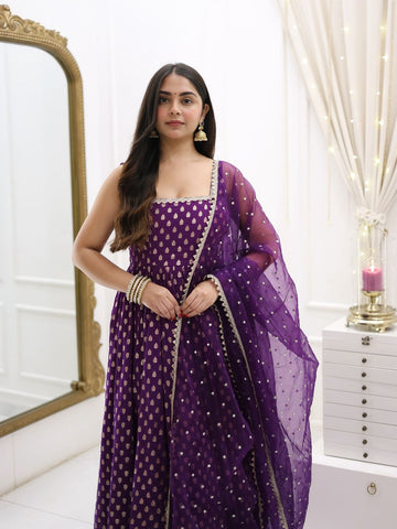 Wedding Special Jacquard Silk Anarkali Gown for Women with Dupatta