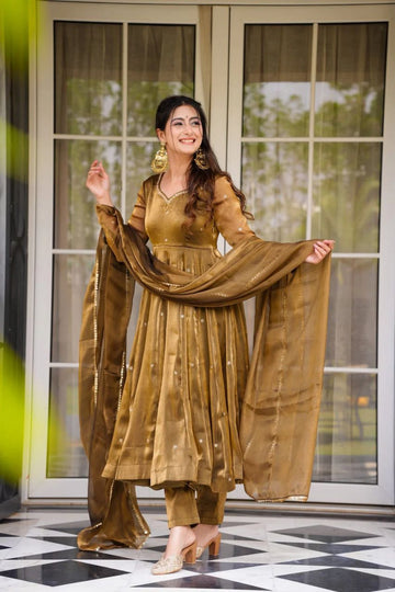 Gold Trending Anarkali Suit for Women with Dupatta