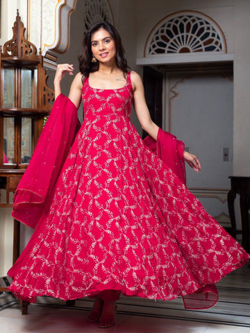 Pink Anarkali Suit for Women with Thread & Sequence Work