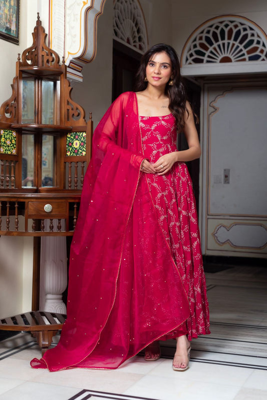 Pink Anarkali Suit for Women with Thread & Sequence Work
