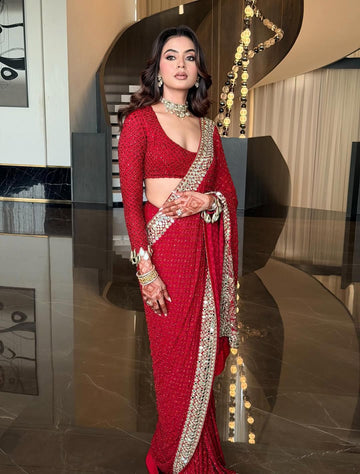 Ananya Pandey Inspired Hot Red Saree | Party Wear Saree For Women