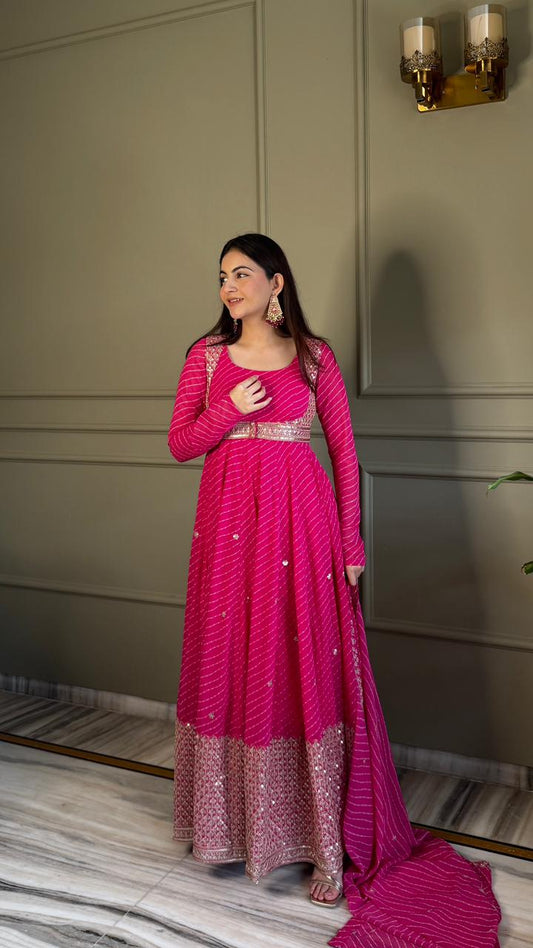 Premium Bandhej Heavy Traditional Koti Anarkali Suit Set for Women