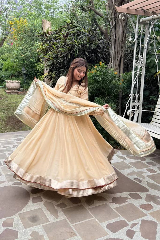 Chiku Brown Flared Anarkali Suit Set for Women with Dupatta
