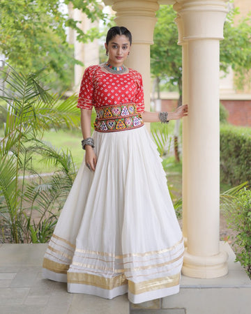 Aesthetics Red Cotton Navratri Special Lehenga With Gamthi Laced Choli