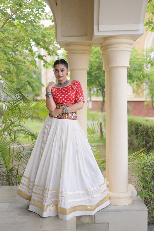 Aesthetics Red Cotton Navratri Special Lehenga With Gamthi Laced Choli