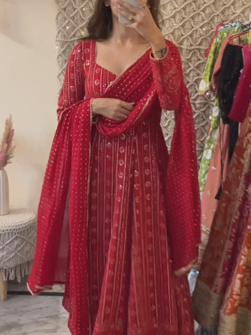Lakhnavi Embroidered Slit Anarkali Suit Set for Women